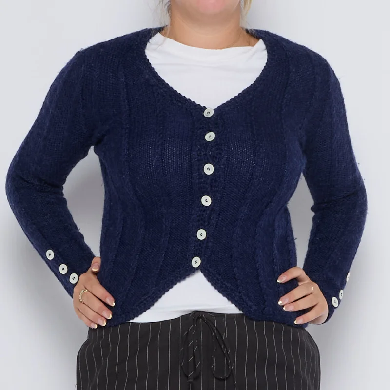 Buttoned Heavy Knit Cardigan - UK 10 Asymmetrical,ymmetric Pencil Cardigan
