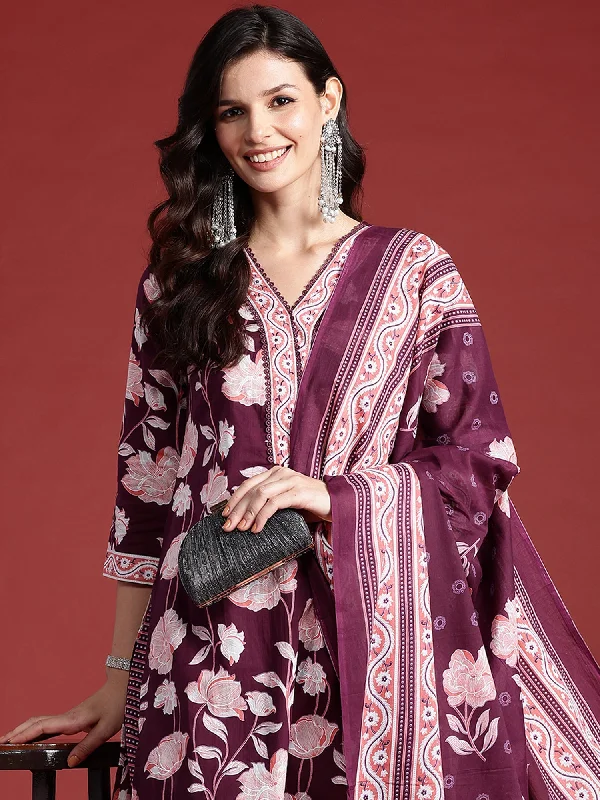 Women Burgundy Printed Straight Kurta Trousers With Dupatta Set - Taantav Trousers Culottes Wide Leg Women Burgundy Printed Straight Kurta Trousers With Dupatta Set - Taantav Trousers Culottes Wide Leg