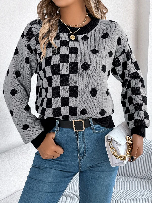 Hazel Blues® |  Plaid Round Neck Long Sleeve Sweater Collared Crew Neck Turtle Neck