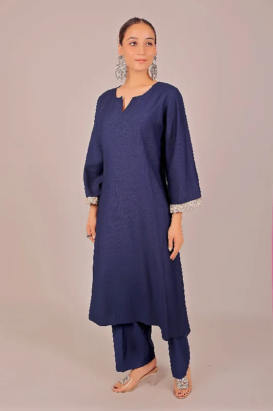 Bluesaanchi Women's Royal Blue Kurti With Trouser Pajama Set Chinos Cotton Straight Leg Bluesaanchi Women's Royal Blue Kurti With Trouser Pajama Set Chinos Cotton Straight Leg