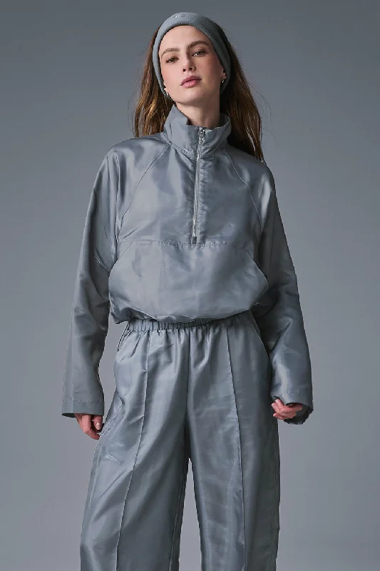 Cropped Afterglow Pullover - Steel Grey Zipper Front Cardigan