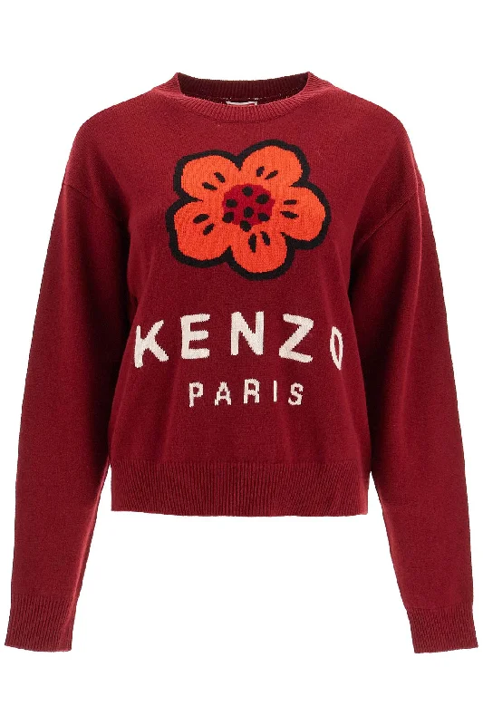 "boke Flower Wool Pullover  - Red Shawl Collar Sweater