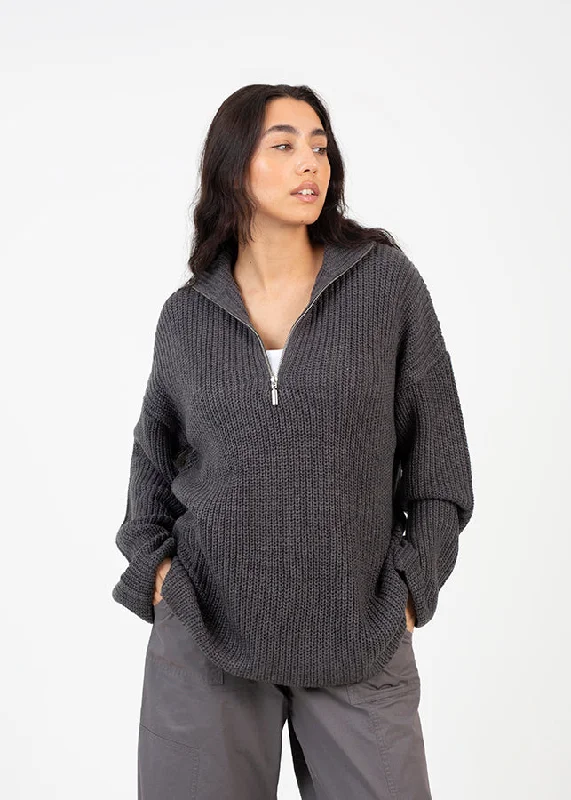 TUNIC LENGTH FISHERMAN KNIT JUMPER WITH ZIP Fleece Sweater Nylon Polyester