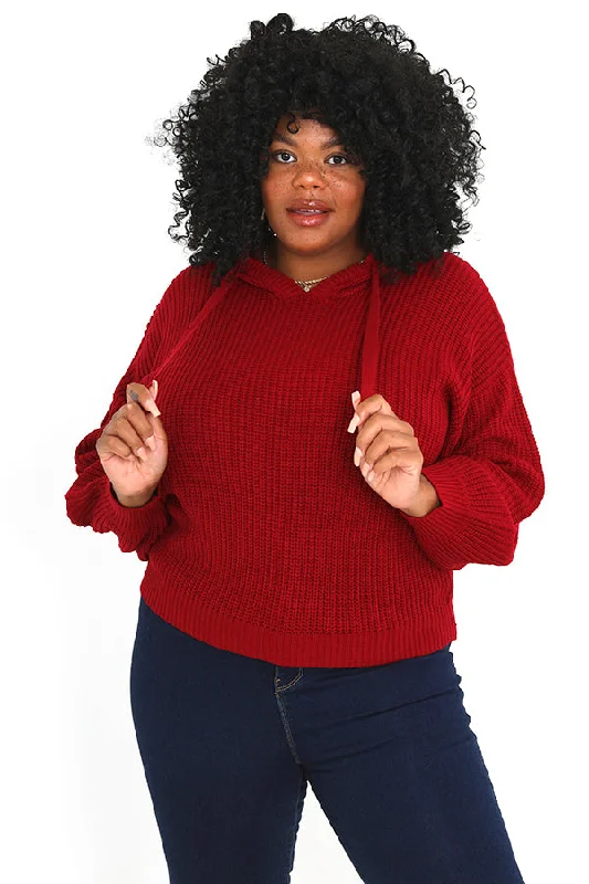 PLUS SIZE FISHERMAN RIB KNIT HOODED JUMPER Bright Pastel Dark