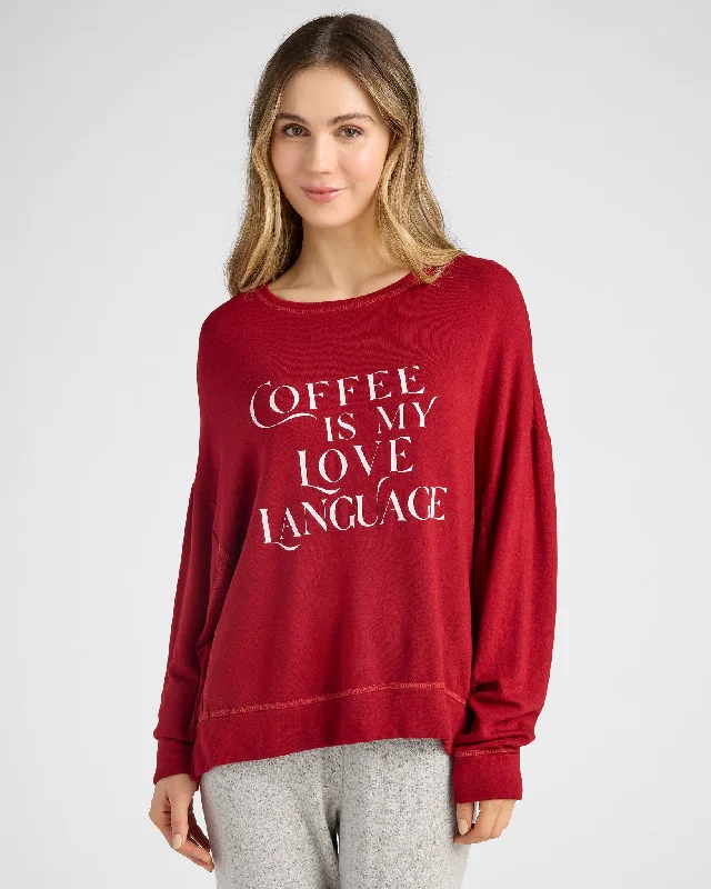 Dawn "Coffee" Graphic Pullover Ruffle Sleeve Feminine