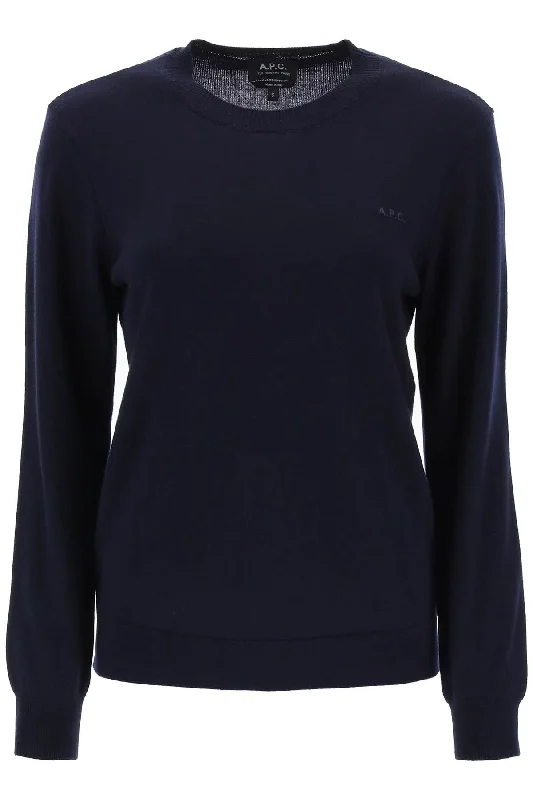 Wool Crewneck Pullover  - Blue Cap Sleeve Casual