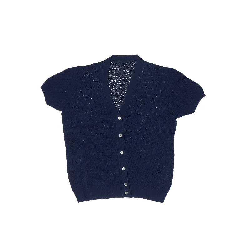 Crochet Knit Multi Button Cardigan - UK 10 Patchwork Embroidered Appliqued