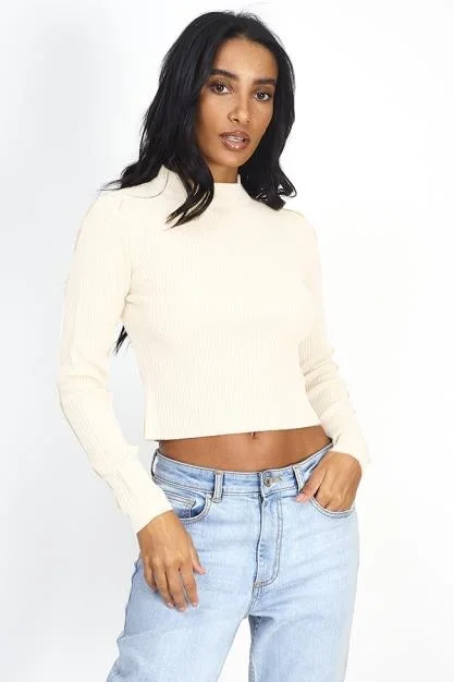 IVORY PLAIN RIBBED TURTLENECK CROPPED JUMPER Anti-Pilling Anti-Shrink Durable