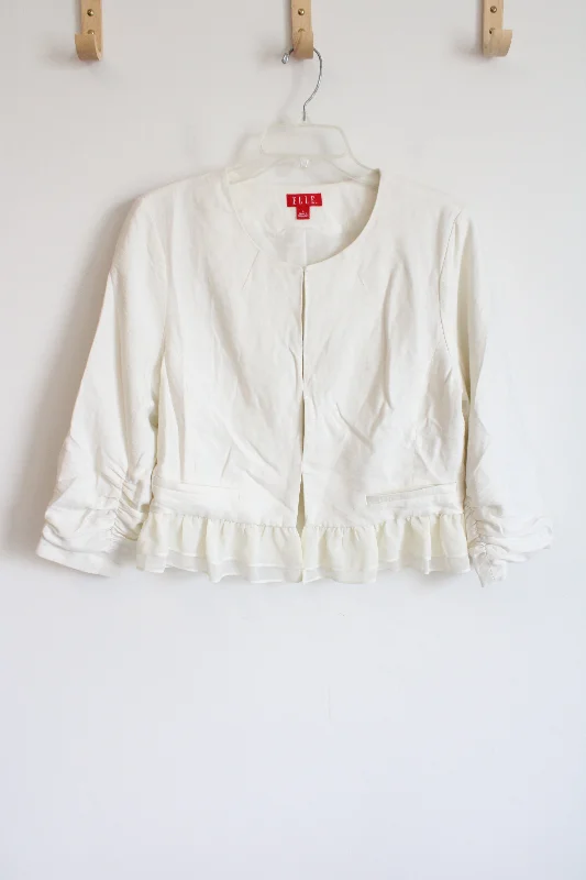 Elle White Peplum Blazer Jacket | L Wool Jacket Cashmere Jacket Tweed Jacket