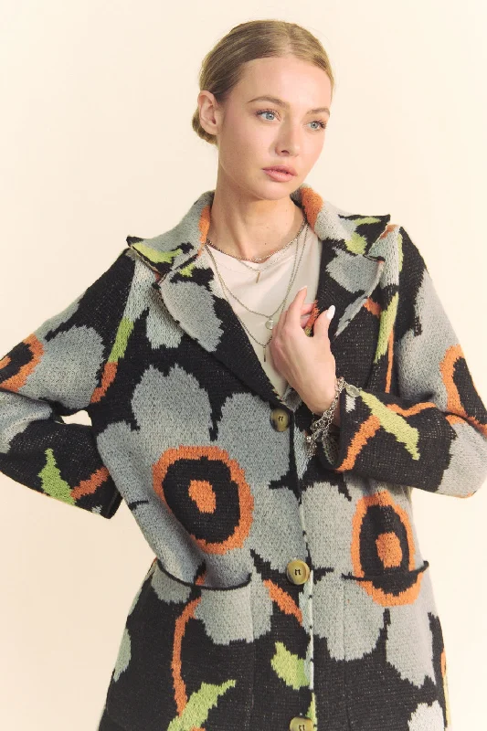 Printed Button Down Cardigan with Front Pockets Polka Dot Checkered Tartan