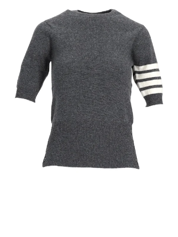 SHORT SLEEVE PULLOVER W/ 4 BAR IN CASHMERE Ruffle Sleeve Feminine
