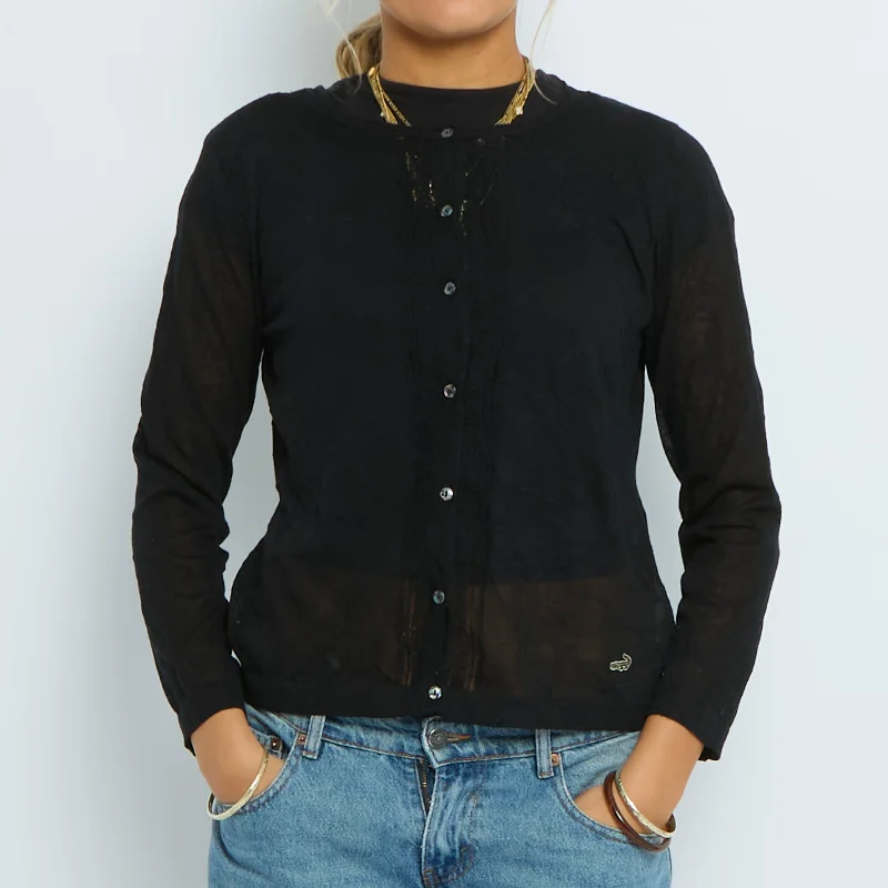 Buttoned Fine Knit Cardigan - UK 12 Solid Print Embellished