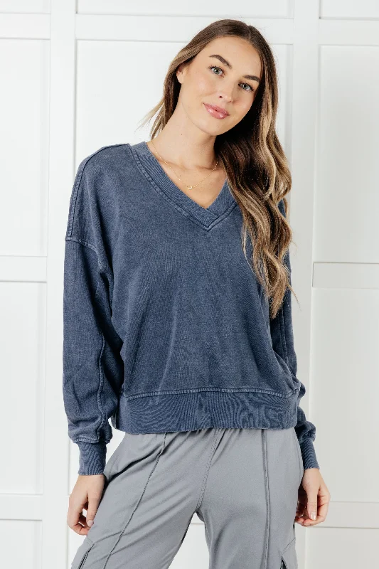 Hazel Blues® |  Rep Ready Mineral Wash French Terry Pullover in Blue Leg Sleeve Comfort