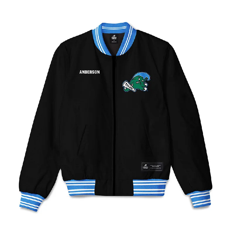 Tulane - NCAA Women's Rowing : Ava Anderson - Bomber Jacket Satin Fabric Silk Fabric Chiffon Fabric Tulane - NCAA Women's Rowing : Ava Anderson - Bomber Jacket Satin Fabric Silk Fabric Chiffon Fabric