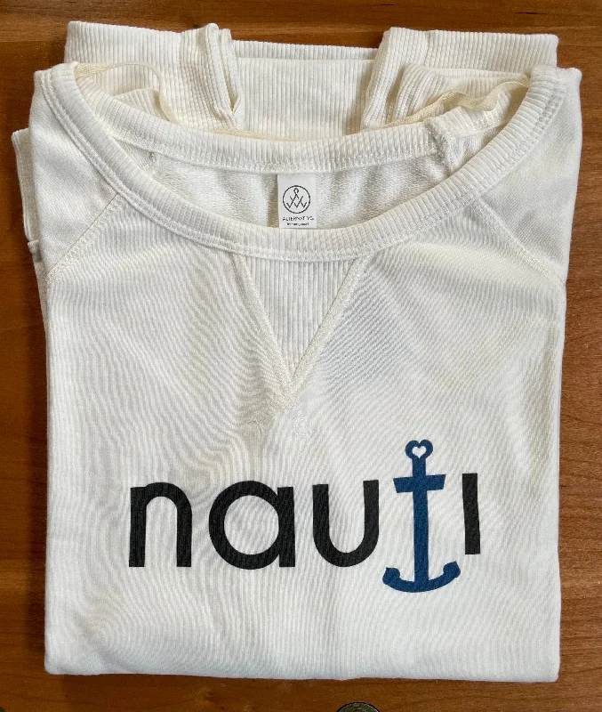 Ladies "NAUTI" Anchor Lightweight Sweater in Cream Zippered Front Buttoned Front Snap Front Ladies "NAUTI" Anchor Lightweight Sweater in Cream Zippered Front Buttoned Front Snap Front
