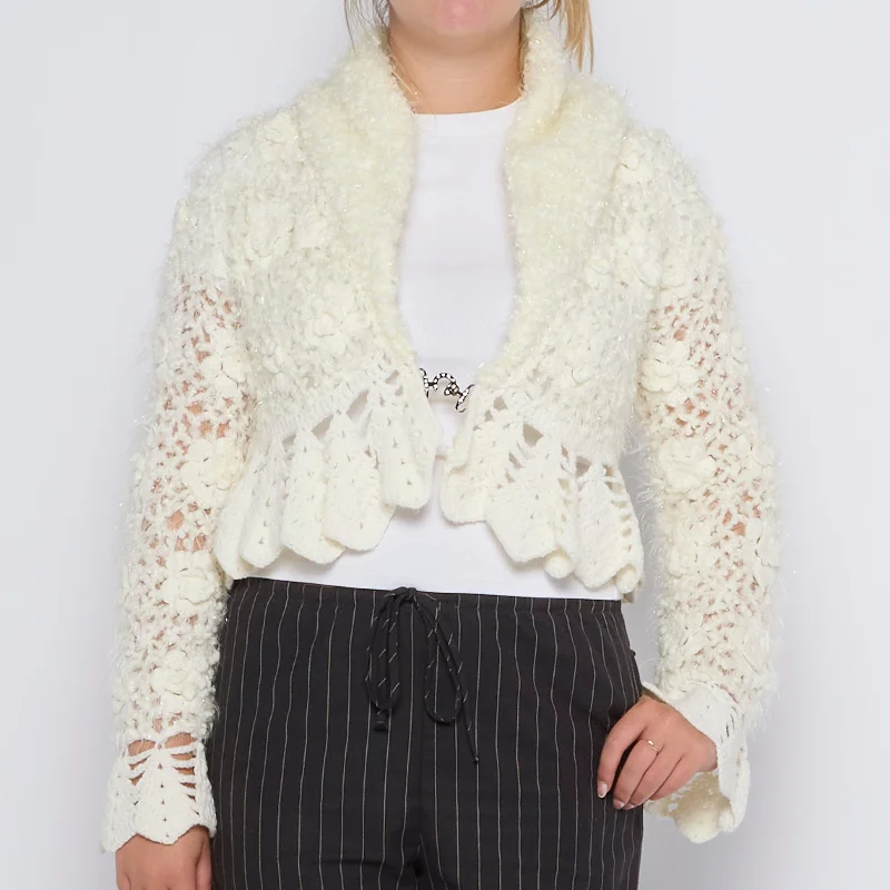 Cropped Crochet Sparkly Cardigan - UK 10 Thin Thick Dense