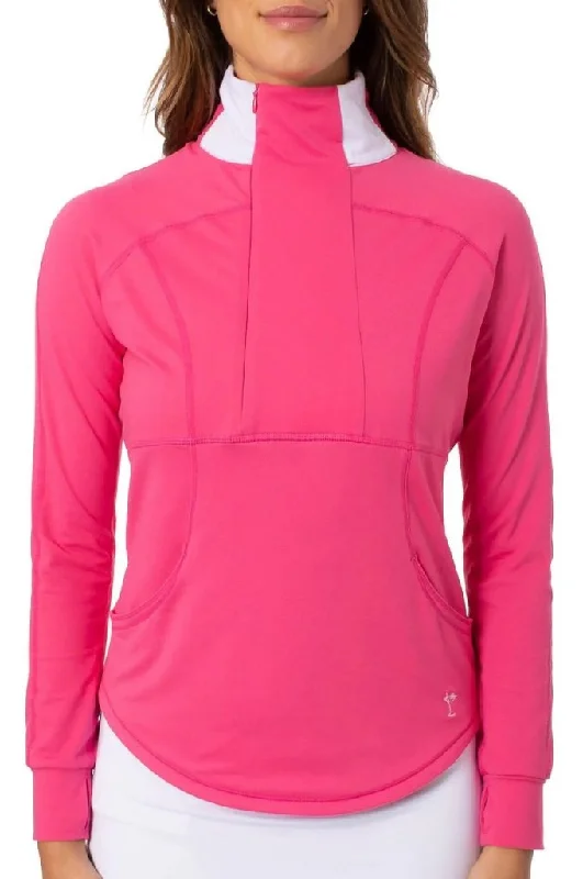 Golftini Hot Pink Contrast Quarter Zip Pullover Size L MSP$120 Halter Neck Top
