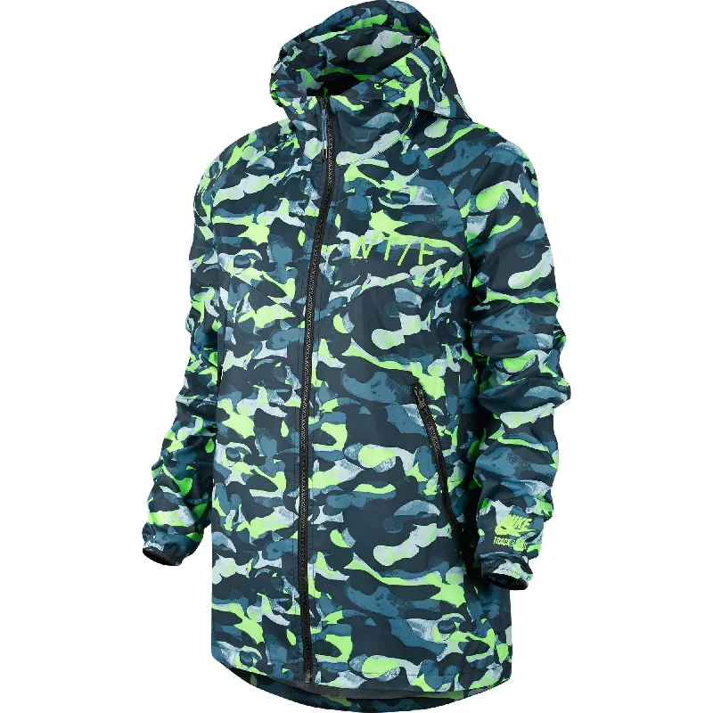 Nike T/F Camo Windrunner Women's Jacket Stratus Blue/Ghost Green Knit Fabric Woven Fabric Fleece Fabric Nike T/F Camo Windrunner Women's Jacket Stratus Blue/Ghost Green Knit Fabric Woven Fabric Fleece Fabric