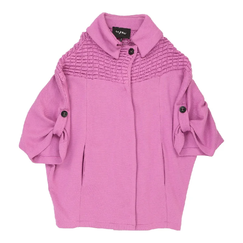 Byblos Cardigan - Medium Pink Wool Blend Real Fur Shearling Chenille