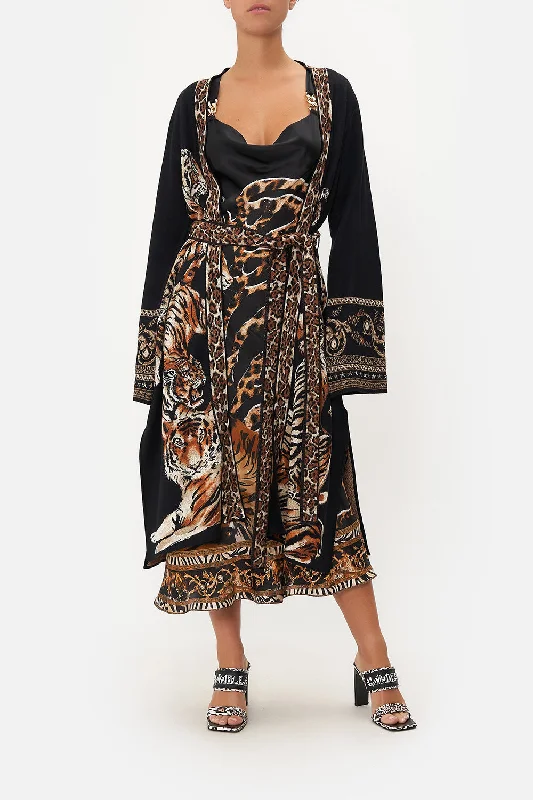 LONG CARDIGAN WITH BELT TIGER TALK Spandex Blend Rayon Blend Denim Blend