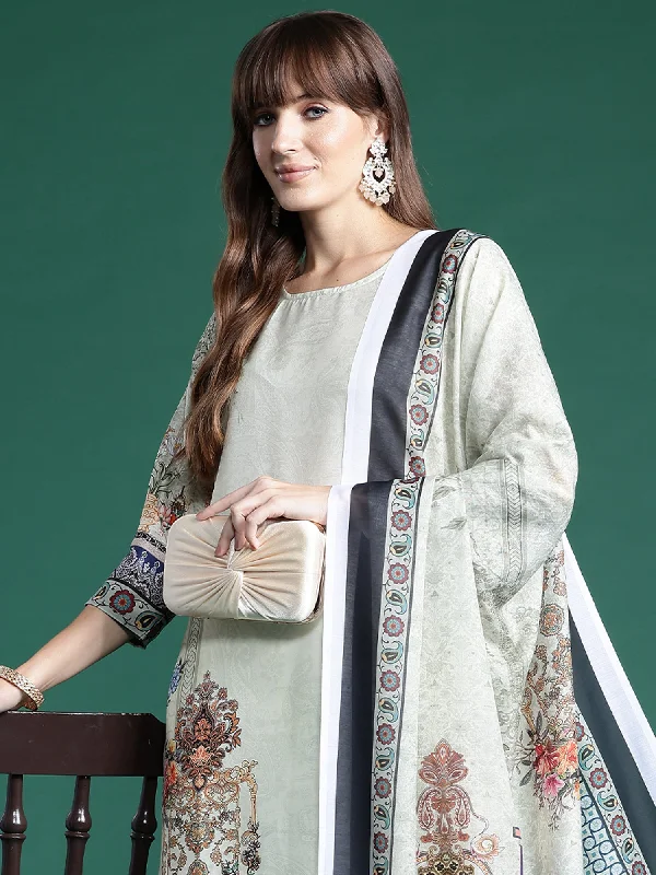 Women Green Printed Straight Kurta Trousers With Dupatta Set - Taantav Trousers Lace Delicate Women Green Printed Straight Kurta Trousers With Dupatta Set - Taantav Trousers Lace Delicate