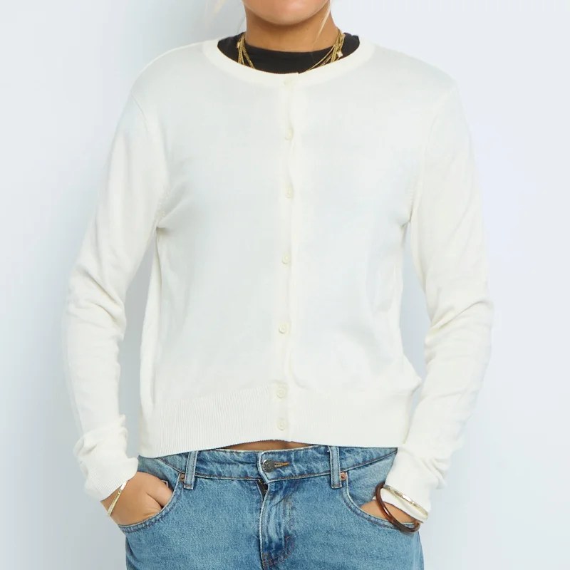 Buttoned Fine Knit Cardigan - UK 10 Toggled Drawstring Belted