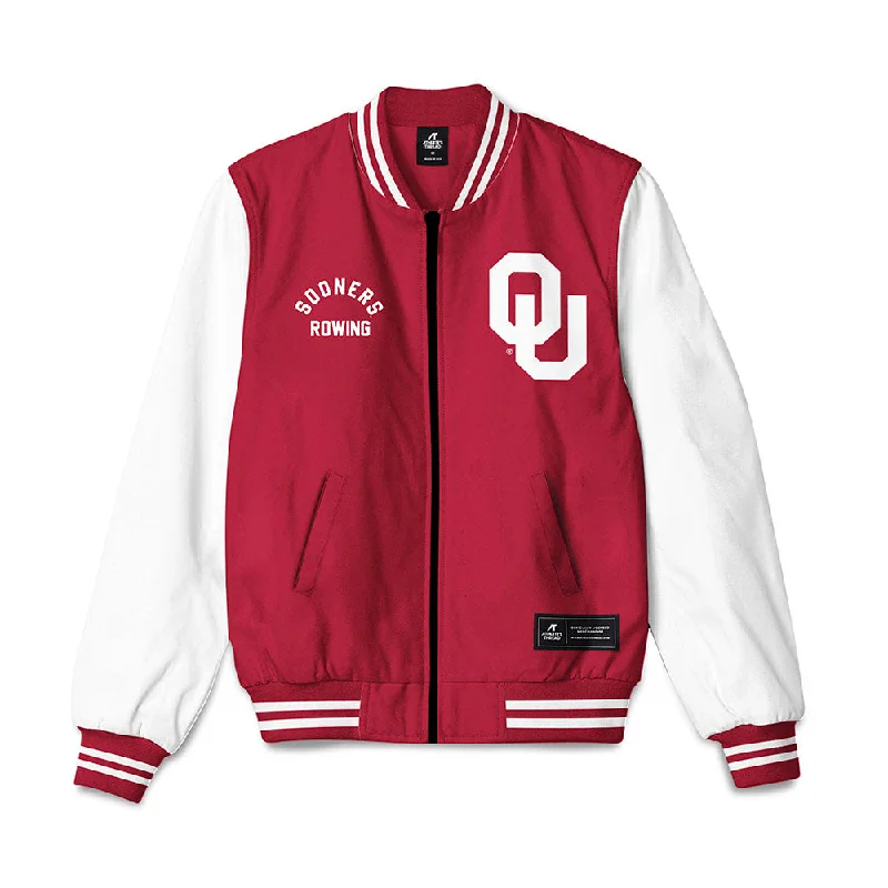 Oklahoma - NCAA Women's Rowing : Kennedy Stewart - Bomber Jacket Chenille Fabric Brocade Fabric Lace Fabric Oklahoma - NCAA Women's Rowing : Kennedy Stewart - Bomber Jacket Chenille Fabric Brocade Fabric Lace Fabric