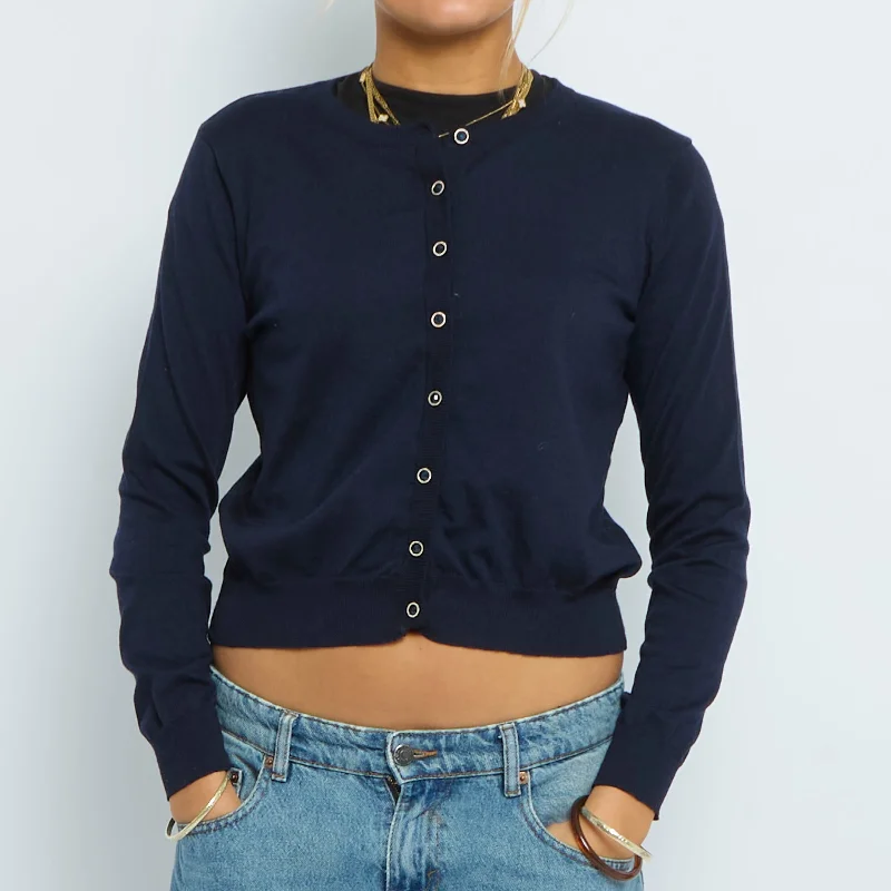 Button  Fine Knit Cardigan - UK 8 Nylon Fabric Polyester Fabric Spandex Fabric