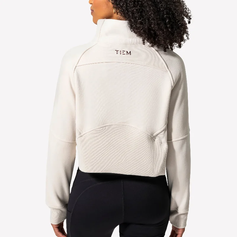 Half Zip Pullover - Ecru/Rose Gold Wrist Length Sleeve