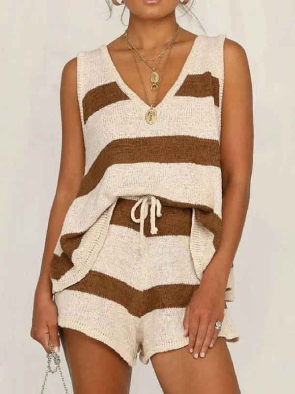 Hazel Blues® | V-Neck Sleeveless Top and Drawstring Shorts Sweater Set Zippered Buttoned Snapped Hazel Blues® | V-Neck Sleeveless Top and Drawstring Shorts Sweater Set Zippered Buttoned Snapped