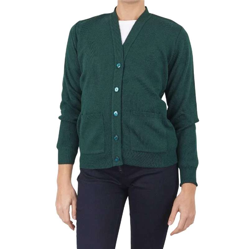 Balmoral Women V-Neck Soft Touch Patch Pockets Button-Up Cardigan Wool Fabric Cashmere Fabric Tweed Fabric
