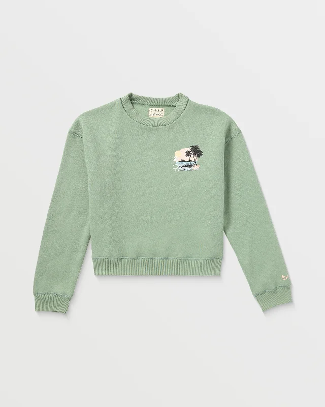 Womens Hawaii Coastin Crewneck Pullover - Palm Saggy Sleeve Comfort