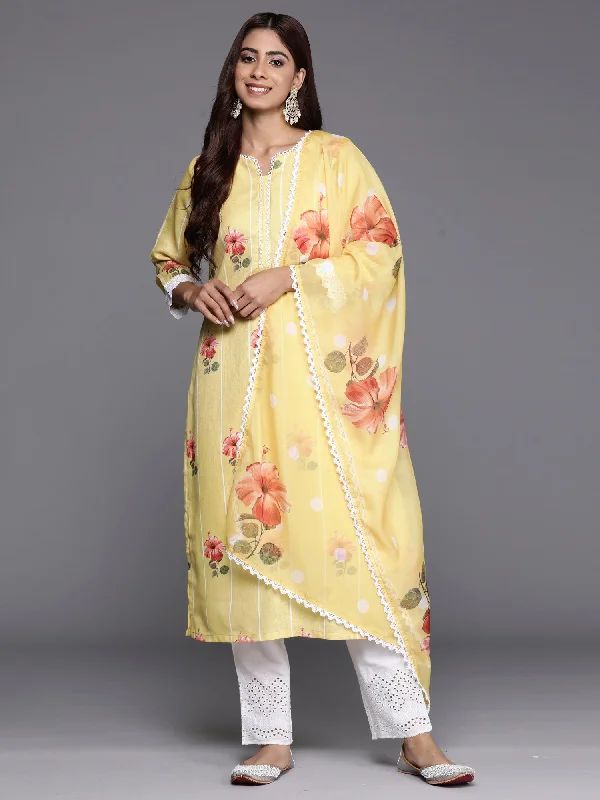 Women Yellow Printed Straight Kurta Trousers With Dupatta Set - Taantav Trousers Cargo pockets Women Yellow Printed Straight Kurta Trousers With Dupatta Set - Taantav Trousers Cargo pockets