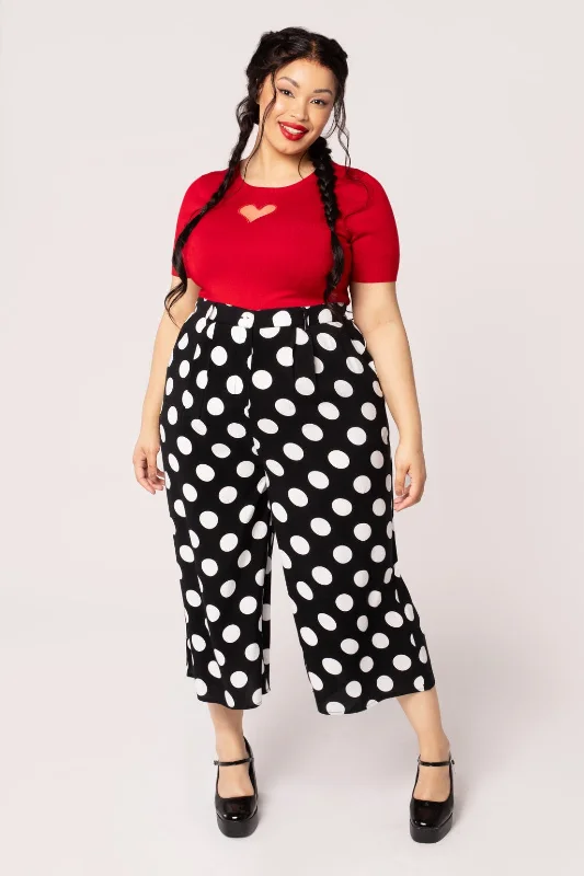 Dolores Polka Dot Cropped Trousers by Hell Bunny High Waist Slim Fit Ankle Length