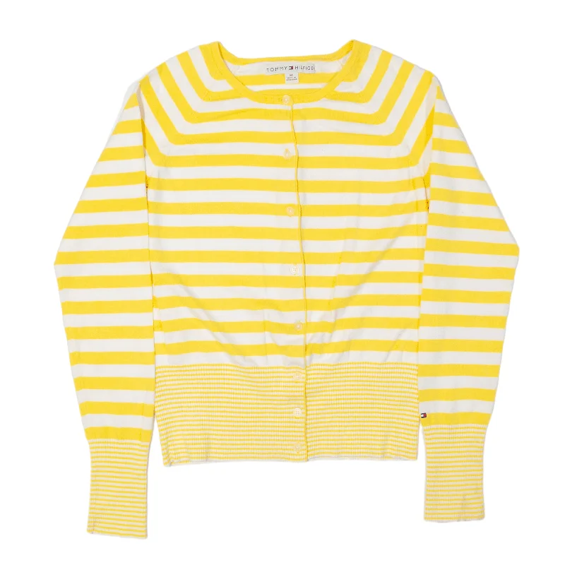 TOMMY HILFIGER Cardigan Yellow Striped Tight Knit Womens M Knit Fabric Woven Fabric Fleece Fabric