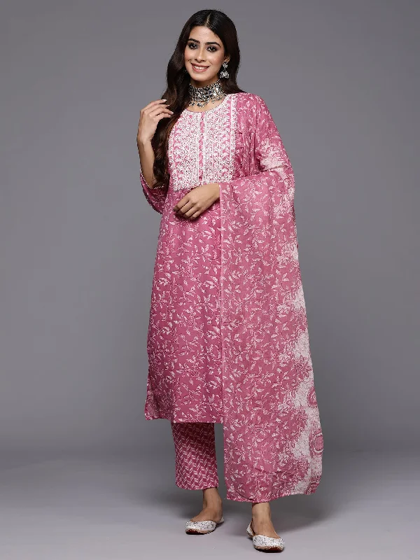 Women Lavender Embroidered Straight Kurta Trousers With Dupatta Set - Taantav Trousers luxurious premium Women Lavender Embroidered Straight Kurta Trousers With Dupatta Set - Taantav Trousers luxurious premium