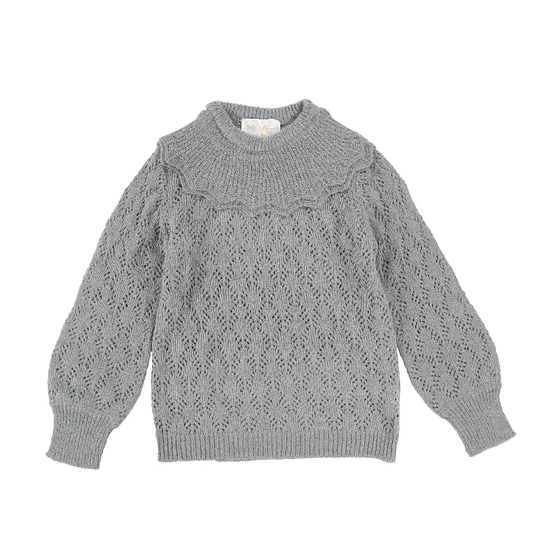 CROCHET SWEATER.4017-BLUE GREY Boxy Sweater Fitted Sweater A-Line