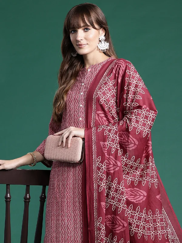 Women Pink Printed Straight Kurta Trousers With Dupatta Set - Taantav Trousers Mesh Breathable Women Pink Printed Straight Kurta Trousers With Dupatta Set - Taantav Trousers Mesh Breathable