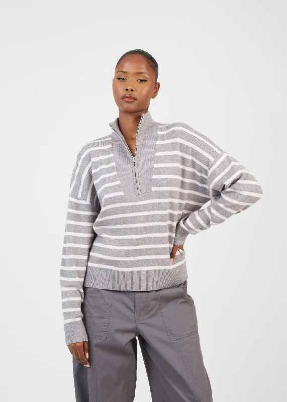 STRIPE HALF ZIP COLLAR JUMPER Silk Blend Satin Velvet