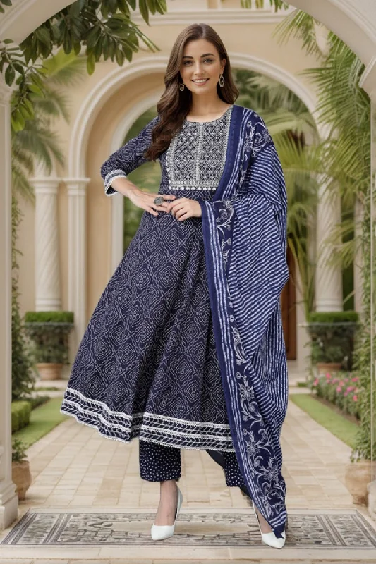 Ahika Women Navy Blue Rayon Blend Kurta Trousers With Dupatta Trousers sophisticated sleek Ahika Women Navy Blue Rayon Blend Kurta Trousers With Dupatta Trousers sophisticated sleek
