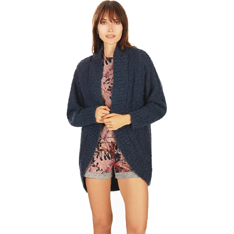 Women's MeMoi Fuzzy Cocoon Loose Cardigan Ocean Navy Velvet Chenille Corduroy