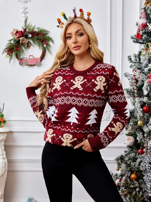 Hazel Blues® |  Gingerbread Round Neck Long Sleeve Sweater Neon Metallic Matte