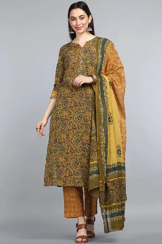 Ahika Green Yellow Floral Printed Pure Cotton Kurta with Trousers Dupatta Set Trousers Bestseller Popular Ahika Green Yellow Floral Printed Pure Cotton Kurta with Trousers Dupatta Set Trousers Bestseller Popular