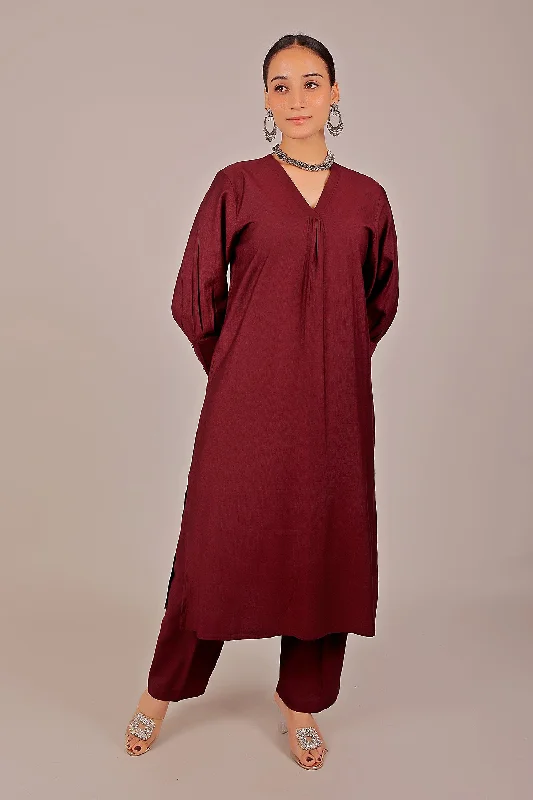 Bluesaanchi Women's Maroon Kurti With Trouser Pajama Set Cropped Trousers Casual Linen Bluesaanchi Women's Maroon Kurti With Trouser Pajama Set Cropped Trousers Casual Linen