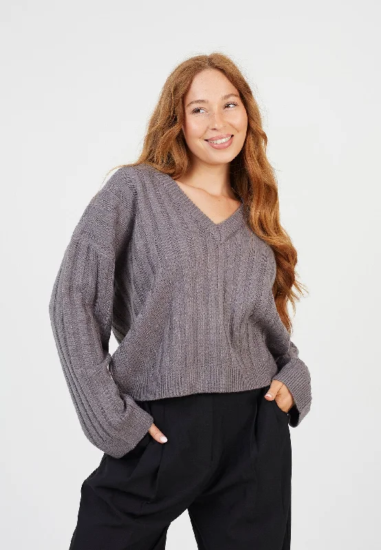 BOXY WIDE SLEEVE RIBBED JUMPER, MID-GREY Boxy Sweater Fitted Sweater A-Line