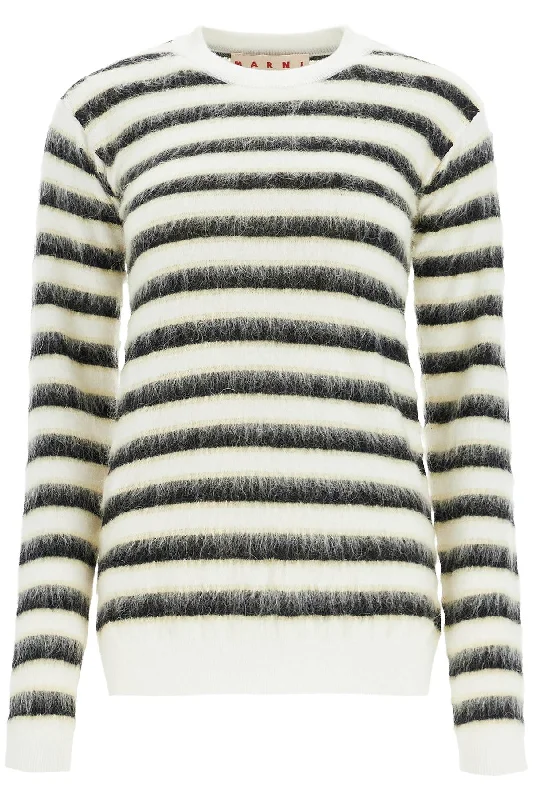 Striped Crewneck Pullover  - Light Blue Seamless Knit Pullover