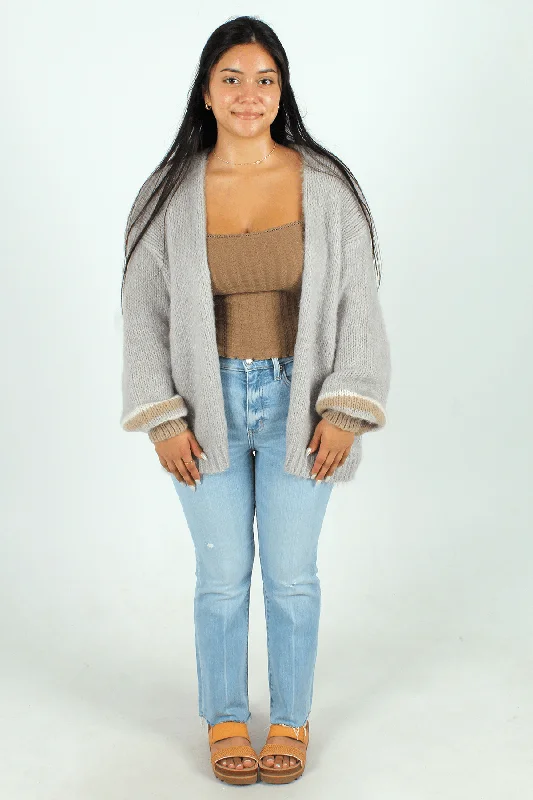 Contrast Sleeve Cardigan Crew Neck V-Neck Turtle Neck