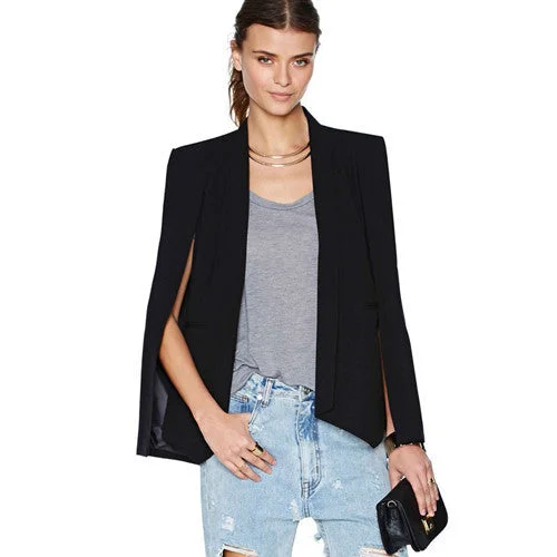 Fashion Cloak Cape Blazer Women Coat White Black Lapel Split Long Sleeve Pockets Solid Casual Suit Jacket Workwear Hooded Jacket Caped Jacket Shawl Collar Jacket