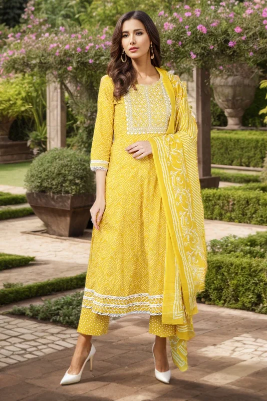 Ahika Women Yellow Rayon Blend Kurta Trousers With Dupatta Trousers trendy modern