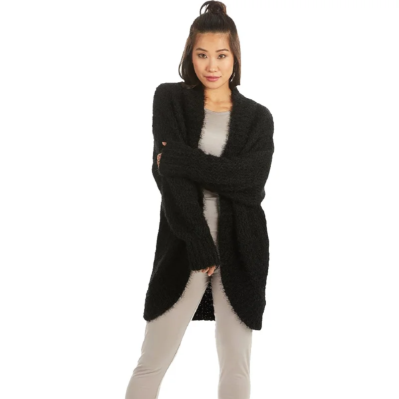 Women's MeMoi Fuzzy Cocoon Loose Cardigan Black Modern Contemporary chic